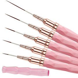 Keepzi Professional Detail Nail Art Paint Liner Brush Set, 5Pcs Small Polish Design Tech Nail Tip Fine Line Striping Brushes, 25/15/11/9/7Mm Skinny Long Bristle Nails Drawing