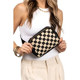 TEEK - Alva Mixed Media Check Sling Belt Bum Bag - Color: Black