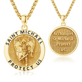 DRINSPER St Michael Archangel Pendant for Men Women 925 Sterling Silver Saint Michael Necklace Patron Saint Medals Amulet Religious Protection Jewelry Gifts for Graduate Christmas, Sterling Silver, No