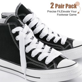 Stepace 5/8" Wide Fat Shoe Laces for Sneakers 2 Pairs Thick Shoelaces for Skate Shoes and Boots Flat Double Layer Cotton Laces Replacement (White,63Inches)