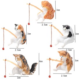KALOLINNA Fishing Cats, Set of 5, Kitten Fishing Figurine, Cat Figure, Resin, Realistic Cat Fishing, Mini, Japanese Style, Healing Pull Up Ornaments, Atmosphere, Fish Tank, Aquarium, Garden, Miscellaneous Goods, Office Decoration