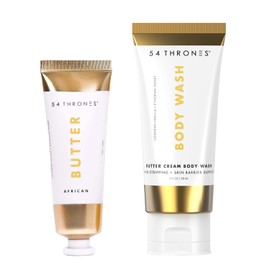 54 Thrones Pack Para Piel Sensible: Mini Gel De Baño En Crema Con Mantequilla Sin Resecar + Mini Manteca De Belleza Africana, Manteca Corporal Hidratante Para Mujer Y Hombre, Con Karité, Vainilla De