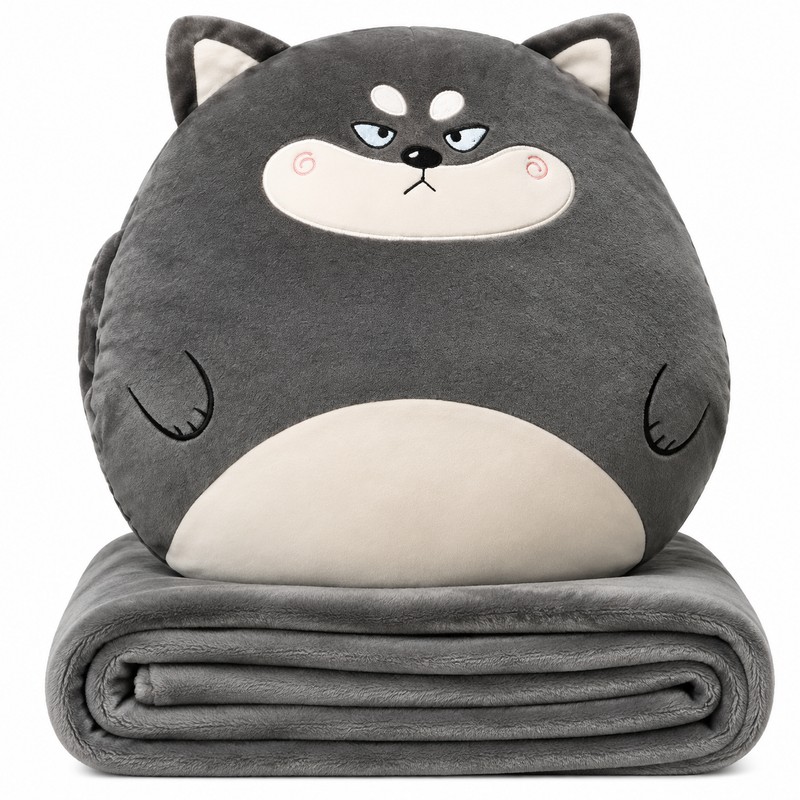 3-in-1 Cartoon Animal Pillow Blanket with Hand Warmer Pocket –