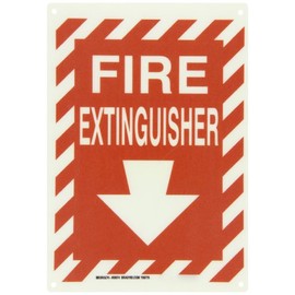 Brady 69074 14" Height, 10" Width, B-120 Premium Fiberglass, White On Red Color Fire Sign, Legend "Fire Extinguisher (With Picto)"