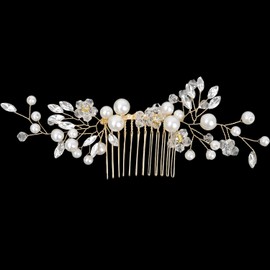 Pearl Bridal Hair Clips with Floral Comb - Adjustable Crystal Wedding Hairpins for Brides, Vintage Rhinestone Headpiece for Women's Updo, Side Hair Accessories for Parties & Special Occasions(gold)