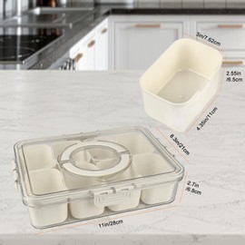 8 Compartment Snack Container, Divided Serving Tray with Lid and Handle, Snackle Box Container For Fridge Organizer Suitable for Candy Fruit Nuts Spice Container for Entertaining Party Travel Picnic