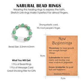 CERSLIMO New Beginnings Bead Rings for Women Men Teen Girls Boys - Natural Stone Crystal Healing Stretch Ring, Gemstone Protection Anxiety Gifts Jewelry Birthday Christmas