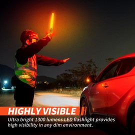 ULTRAFIRE 18-Inch Signal Wand Traffic Control LED Flashlight, 1000 Lumen with Red Flashing Mode, Orange Finish, 3 Modes Traffic Wand Flash Llight for Parking, Airport, Fire Police Duty, Emergency