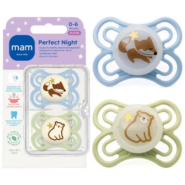 MAM Perfect Night - Chupete para bebé, pezón patentado, brilla en la oscuridad, paquete de 2, 0-6 meses, niño