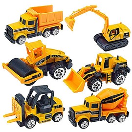 TradeWind Mini Car, Work Car, Construction Vehicle, Construction Site, Work Car, Model Car, Playing in the Sandbox, Car, Car, Toy, Excavator, Crane, Set of 6 (Yellow)