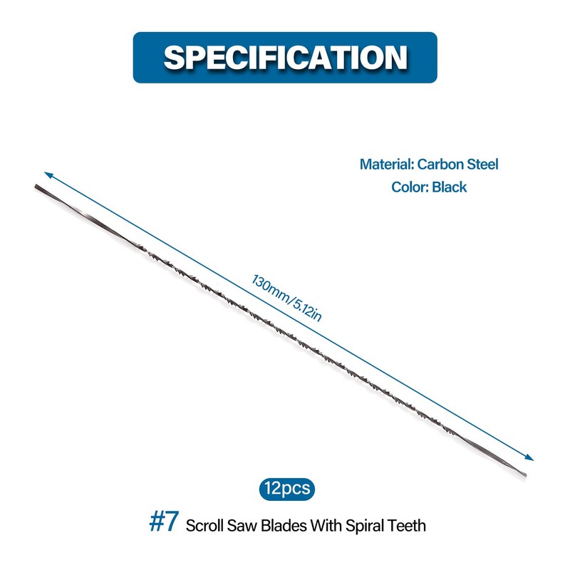 VooGenzek 12 PCS Spiral Scroll Saw Blades, 7# Teeth, for