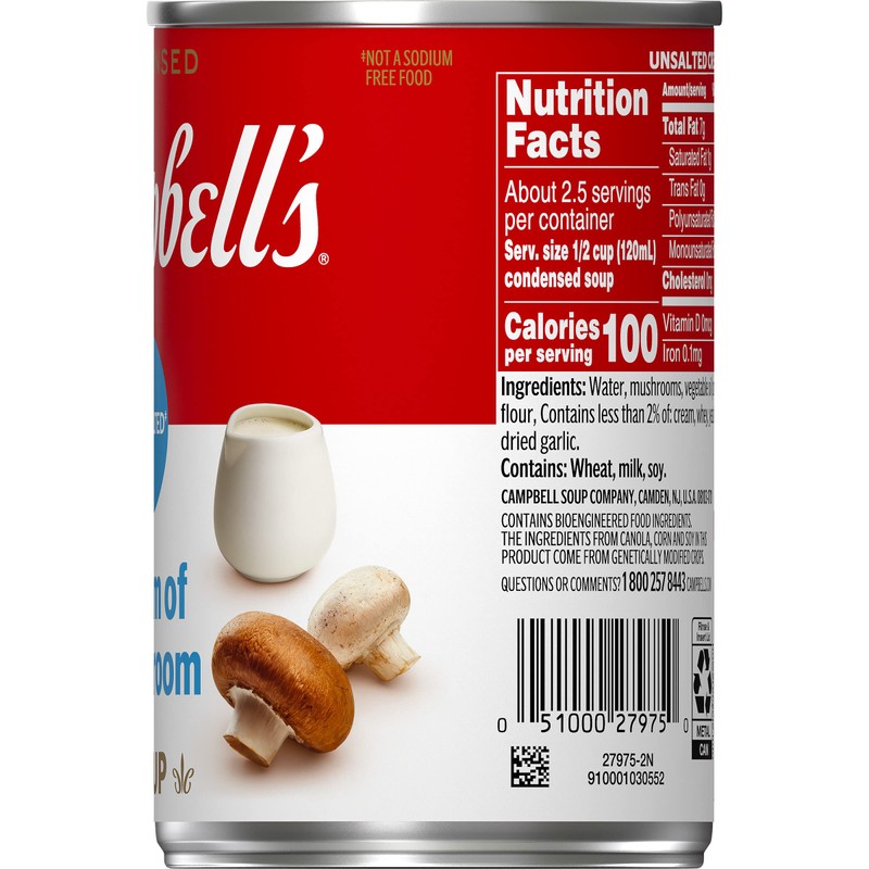 Campbell’s Condensed Unsalted Cream of Mushroom Soup, 10.5 Ounce Can