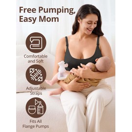 JOYNCLEON Wireless Hands-Free Pumping Bra, Adjustable with Extendable Straps and Hook Extender, Comfort Sleep Pumping & Nursing Bra Black