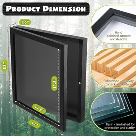 3 Pack T Shirt Display Frame, 13" x 13" Black Imitation Wood T Shirt Frame with 98% UV Protection Acrylic, 1" Depth of Usable Space Shadow Box, Display Case for Shirts, Jerseys, Memorabilia