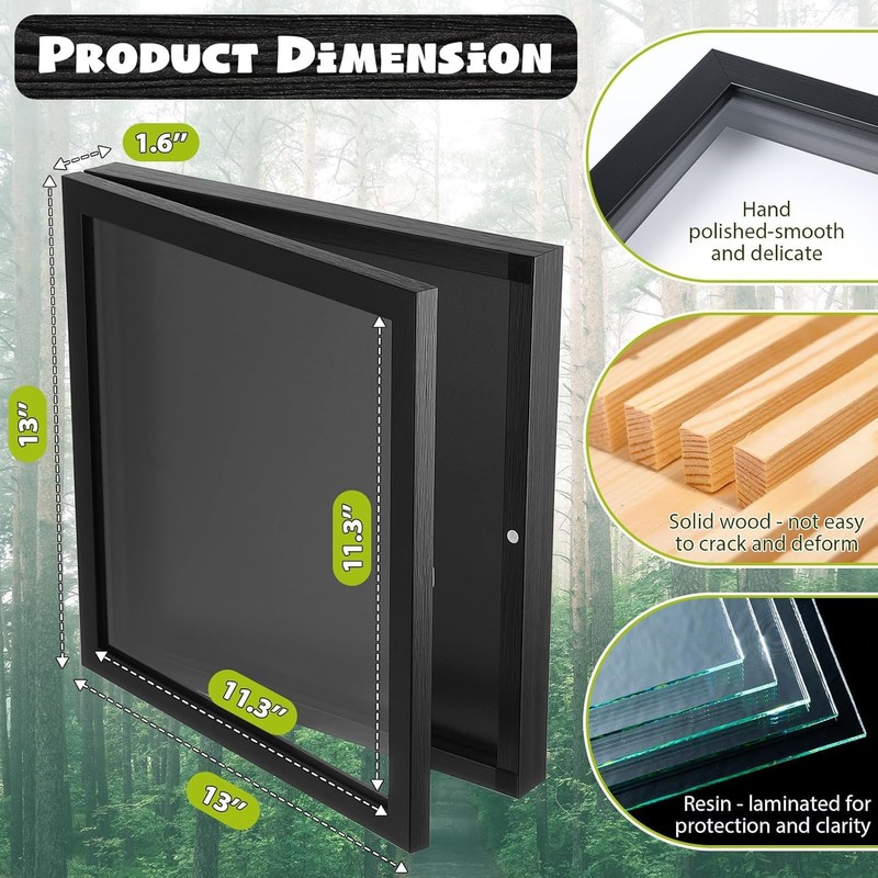 3 Pack T Shirt Display Frame, 13" x 13" Black