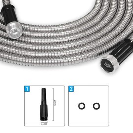 TUNHUI 15FT Heavy Duty Metal Garden Hose Stainless Steel Water Hose with Adjustable Nozzle Metal Hose Kink Free and Easy to Store Outdoor Hose