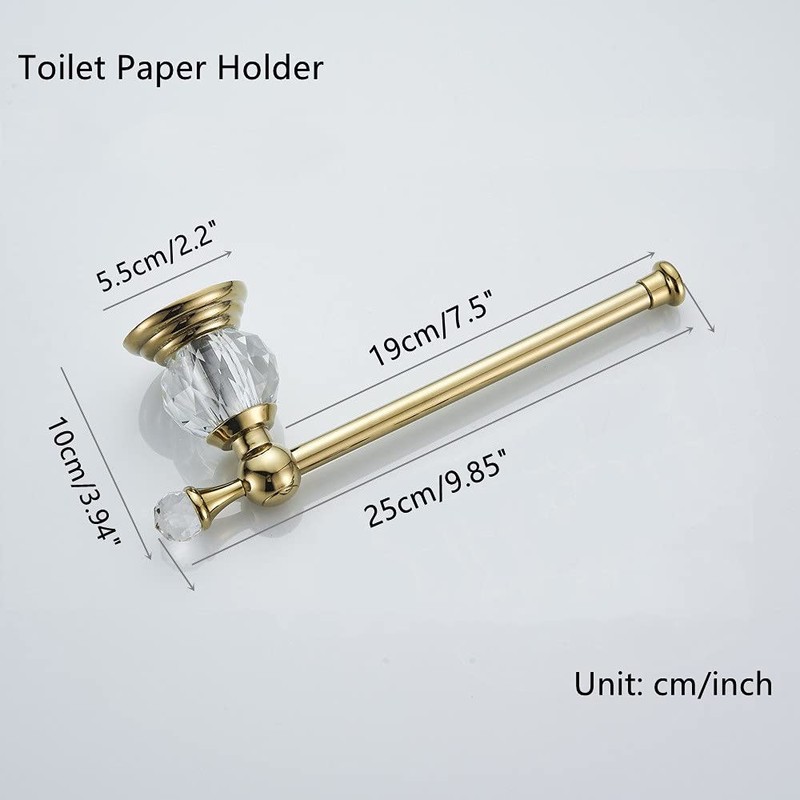 WOLIBEER Crystal Gold Toilet Paper Holder Hand Towel Ring Crystal