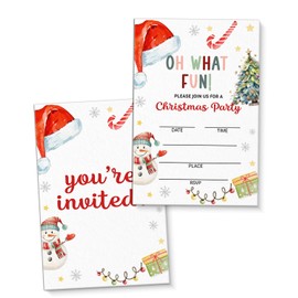 YLKJSTYS Funny Christmas Party Invitations, Kids Birthday Party Holiday Santa Hat Invitations, Oh What Fun Xmas Invites (20 Cards with Envelopes) Double Sided Design