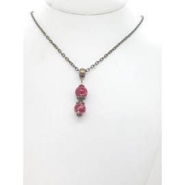 Damenhalskette mit rotem Imperial-Jaspis-Perlenanhänger und antiken tibetischen Bronzeperlen