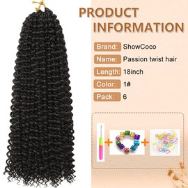Passion Twist Hair 18 Inch Water Wave Crochet Hair for 6 Pack Passion Twists Crochet Hair Long Bohemian Hair Synthetic Passion Twist Braiding Hair Extensions (18 Inch,#1)