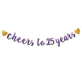 Cheers to 25 Years Banner, Pre-Strung, Purple Glitter Paper Garlands Banner for 25th Birthday/Anniversary Party Decoration Supplies, Letters Purple, Betteryanzi