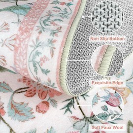 Rugalia Floral Washable Runner Rug, 2.6x8 Pink Rug Runners for Hallways Non-Slip, Soft Low Pile Flower Birds Long Bathroom Mat Botanical Throw Carpet for Kitchen Laundry Entryway Porch
