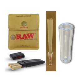 RAW Three Tree Cone Case + raw pocket ashtray + glass cone holder tip