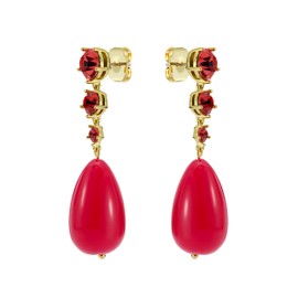 Ted Baker London Pearsti Statement Crystal Bead Drop Earrings for Women (Gold/Ruby and Hot Pink Crystal)
