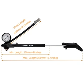 Venzo Bike Bicycle 300 PSI High Pressure Dual Double Face with Gauge Fork Shock Rear Suspension Mini Air Pump for Mountain MTB Downhill Fork - No Air Loss Nozzle