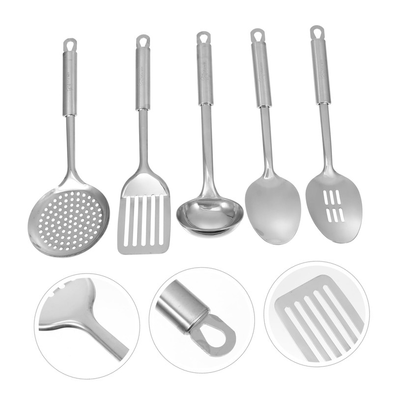 COLLBATH 5-Piece Stainless Steel Kitchen Utensil Set Wok Spoon Serving