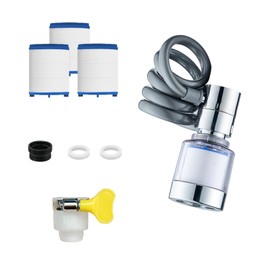 MYLERCT Tap Extension, Stretchable Tap Attachment, Swivelling, Splash-proof Limescale Filter Tap, with Replacement Filter and Adapter, for Kitchen and Bathroom Taps