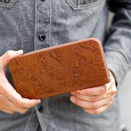 VINCENT CRAFTED WEB Exclusive Tochigi Leather Wallet, Paisley, Round Zipper, Long Wallet, Women's, Men's, Passbook, Large Capacity, Genuine Leather, Leather Wallet, 02/paisley oak