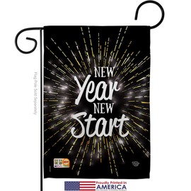 New Year Start Garden Flag Set Wood Dowel Clock Countdown Champagne Party Fireworks Celebrate Small Decorative Gift Yard House Banner Made In USA 13 X 18.5