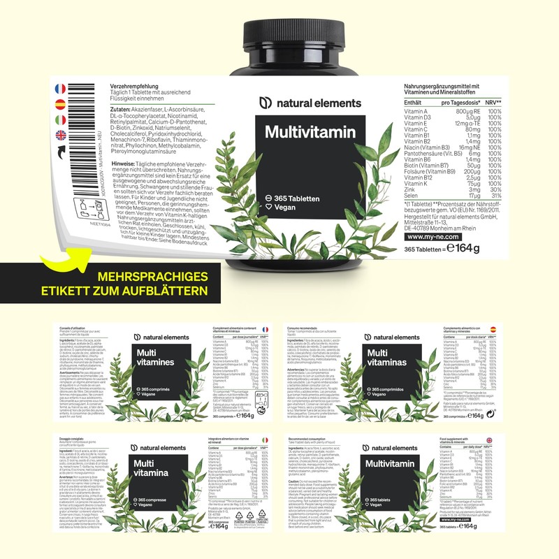 natural elements Multivitamin - 365 Vegan Tablets - Yearly Supply