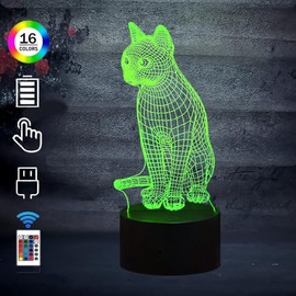 Yan-tech Cute Creative Cat Creative 3D Night Light for Kids Smart Touch Remote Control 16 Colors Flashing Visual Desk Decoration Lamp Birthday Gifts for Boys Girls