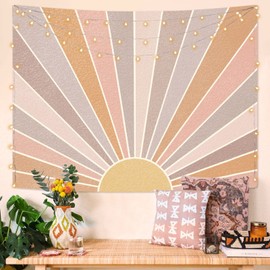 Kanuyee Boho Sun Tapestry Wall Hanging, Retro 70s Abstract Rainbow Aesthetic Sunrise Vintage Tapestries for Bedroom Living Room 60×80 inch