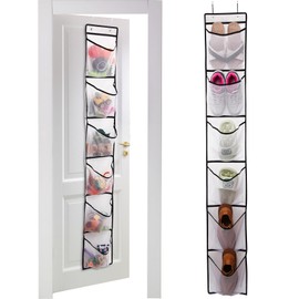 GOMAJI 6 Large Mesh Pockets Over The Door Shoe Organizer Boots Hanging Storage Shoe Rack for Closet - White