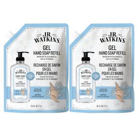 J.R. Watkins Gel Hand Soap Refill, Moisturizing Hand Wash, Formulated with Plant-Based Cleansers, Alcohol-Free, Cruelty-Free, Ocean Breeze, 34 Fl Oz, 2 Pack