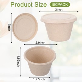 Tolare 150-Pack 4 Oz Disposable Ice Cream Cups with Lids, Compostable Cups with Lids, Eco-Friendly Paper Bowls for Desserts, Takeout & Parties (3x1.77in)