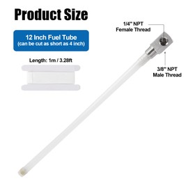 12" Fuel Withdrawal Depth Standard Universal Boat Gas Tank Tube, Part 7-0948 with Strainer, Polyethylene Fuel Withdrawal Tube with Brass Barb Connector