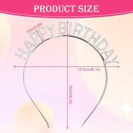 nrougdit Birthday Crowns Girl Headband Birthday Sash Bling Rhinestone Hair Band Princess Tiara Sweet Happy Birthday Accessories for Women Girls, Silver