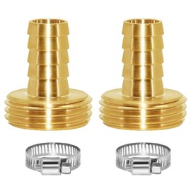 Joywayus Garden Hose Pipe Connector,5/8" Barb x 3/4" Male GHT Thread Brass Fitting with Stainless Clamps House/Boat/Lawn/Power Wash/Irrigation (Pack of 2)