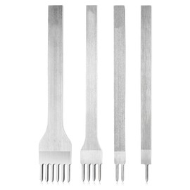 Grevosea 4 Pieces Leather Hole Punch Tool, Leather Punch Pricking Iron Hole Punche 3mm 1/2/4/6 Prong Tooth Lacing Diamond Stitching Chisel Set for DIY Leather Craft Kits (Silver)