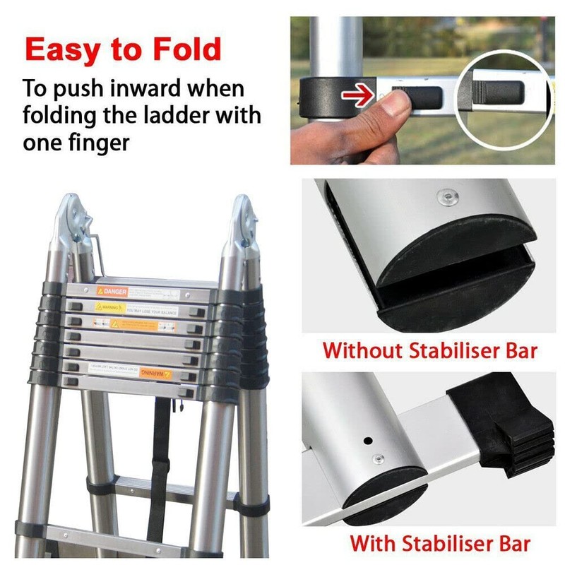 Telescopic Ladder with Non-Slip Feet, 12.5FT/3.8M (1.9M+1.9M) Aluminum Telescoping Extension