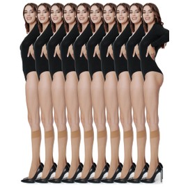 Romartex Women's 10 Pairs Knee High Pop Socks 20 Denier, beige
