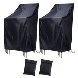 Stackable Patio Chair Covers, 210D Outdoor Chair Covers Waterproof for Stacked Chairs, Lawn Chair Covers Waterproof Outdoor Fits for 4-6 Outdoor Stacking Chairs (Black, 25"L x 25"W x 47"H, 2PCS)