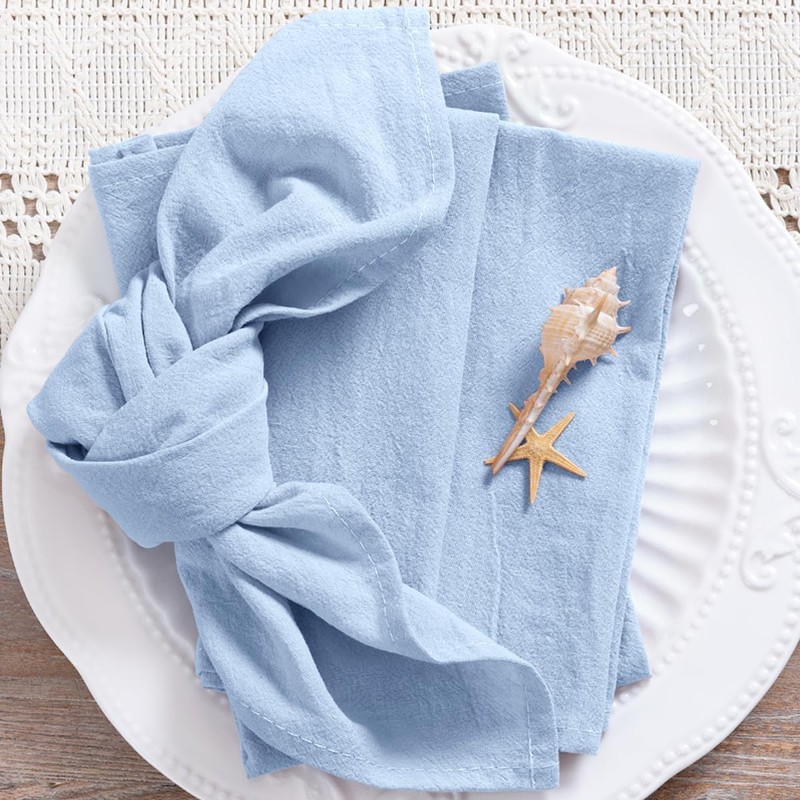 MLMC 8 Pack Blue Cloth Napkins Rustic Washable Cotton Linen