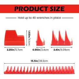 Wotendy 40pcs Magnetic Wrench Organizer for Tool Box, Magnetic Wrench Holder for Tool Drawer Organization and Storage, Modular Wrench Rack with Metric & SAE Labels, Red
