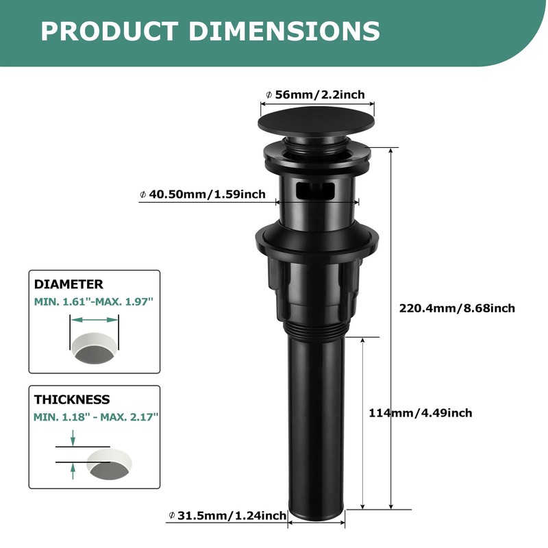 PARLOS Pop Up Drain Stopper with Overflow for Bathroom Sink