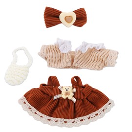 17cm Doll Clothes Outfit Set (No Doll) - Adorable Crochet & Fashion Brown Dress& Bag Accessories, Accessories for 15-17cm Dolls, Handmade Dolls Clothes for Dress-Up and Display